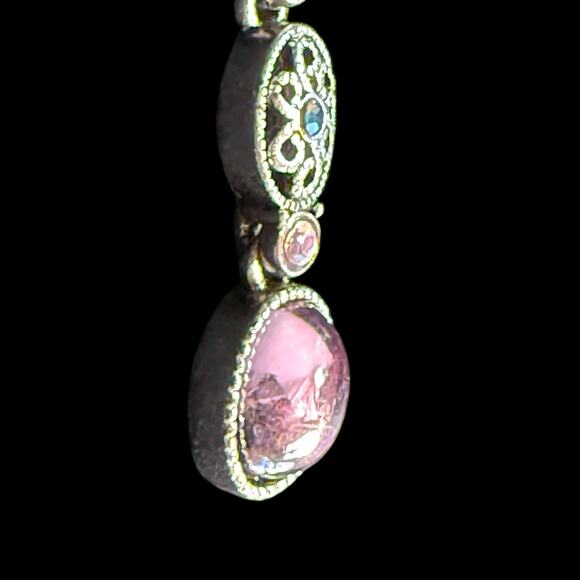 VTG Avon Silver Plate Filigree Cabochon AB Rhinstone Y Drop Lavaliere Necklace - Picture 6 of 16